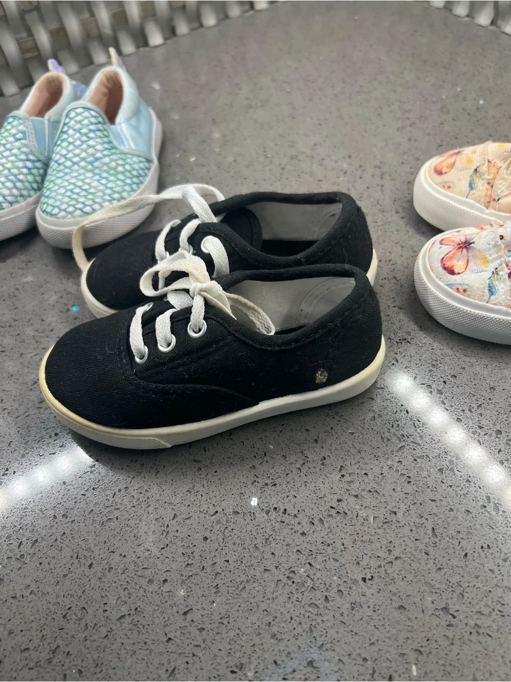 Kids Black Canvas Lace-Up Sneakers set of 3, size 7